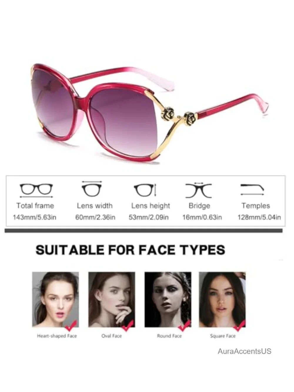 Oversized Semi Rimless Square Sunglasses with Metal Flower Accents UV400